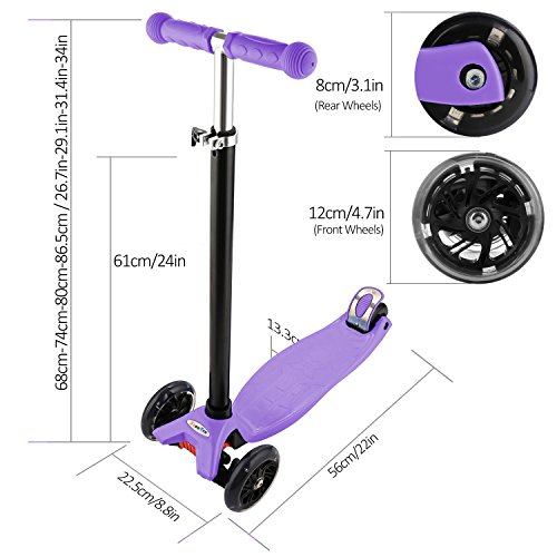 OUTCAMER Patinete Niño 3 a 12 Años Patinete 3 Ruedas con Led Luces Manillar Altura Ajustable 68-86cm para Niños y Niña Juegos Deportivos Scooter con Freno Posterior Monopatin Tres Ruedas Máxima 50 KG