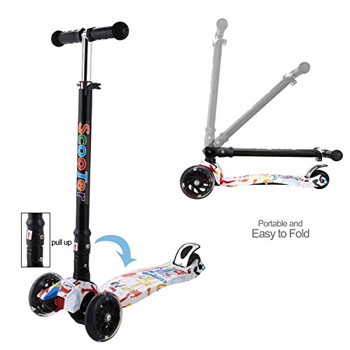 OUTCAMER Patinete Niño Niña 3 a 14 Años Patinete 3 Ruedas Led Luces con Patinete Plegable Scooter Altura Manillar Ajustable 75-84cm con Freno Posterior Monopatin Tres Ruedas Máxima 50 KG