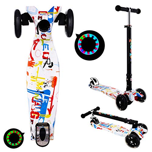 OUTCAMER Patinete Niño Niña 3 a 14 Años Patinete 3 Ruedas Led Luces con Patinete Plegable Scooter Altura Manillar Ajustable 75-84cm con Freno Posterior Monopatin Tres Ruedas Máxima 50 KG