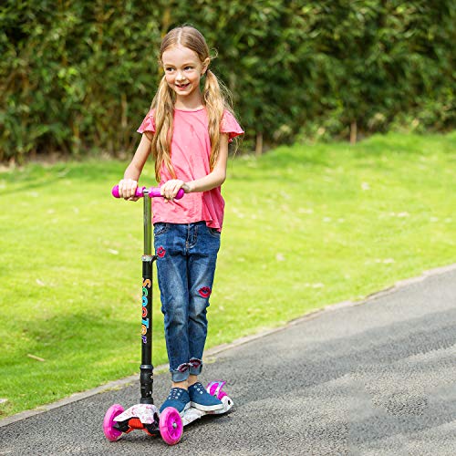 OUTCAMER Patinete Niño Niña 3 a 14 Años Patinete 3 Ruedas Led Luces con Patinete Plegable Scooter Altura Manillar Ajustable 75-84cm con Freno Posterior Monopatin Tres Ruedas Máxima 50 KG