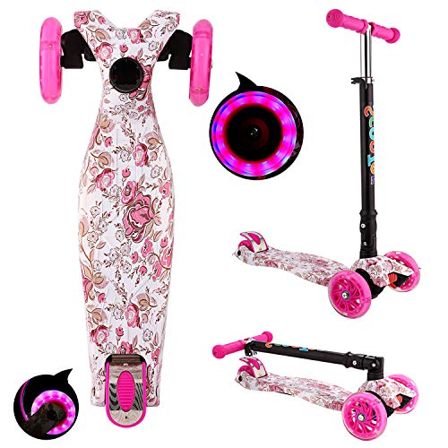 OUTCAMER Patinete Niño Niña 3 a 14 Años Patinete 3 Ruedas Led Luces con Patinete Plegable Scooter Altura Manillar Ajustable 75-84cm con Freno Posterior Monopatin Tres Ruedas Máxima 50 KG