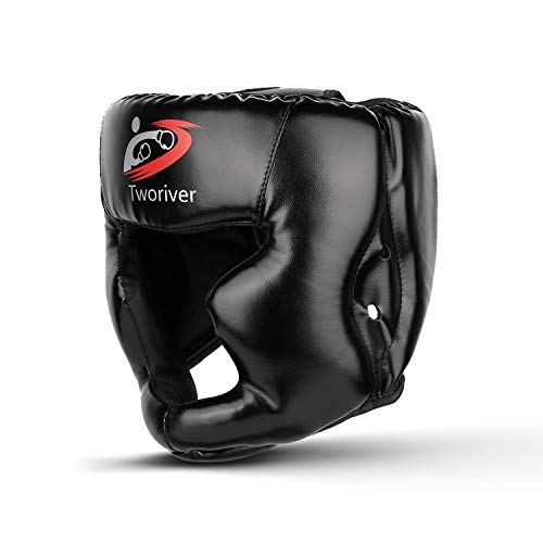 Outdors Casco de boxeo de piel sintética para boxeo, MMA, UFC, Muay Thai, Kickboxing, artes marciales mixtas, color negro