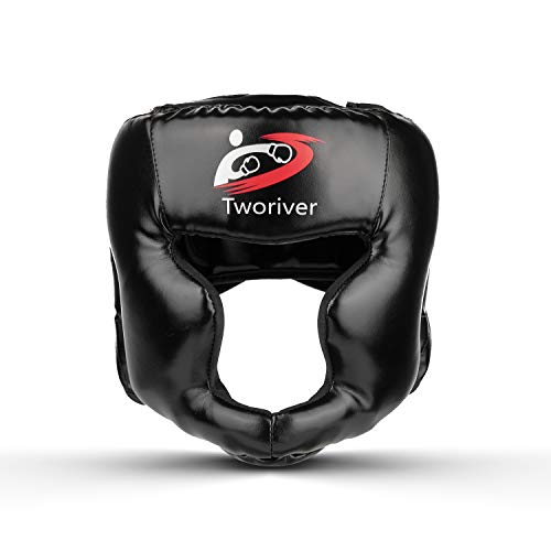 Outdors Casco de boxeo de piel sintética para boxeo, MMA, UFC, Muay Thai, Kickboxing, artes marciales mixtas, color negro