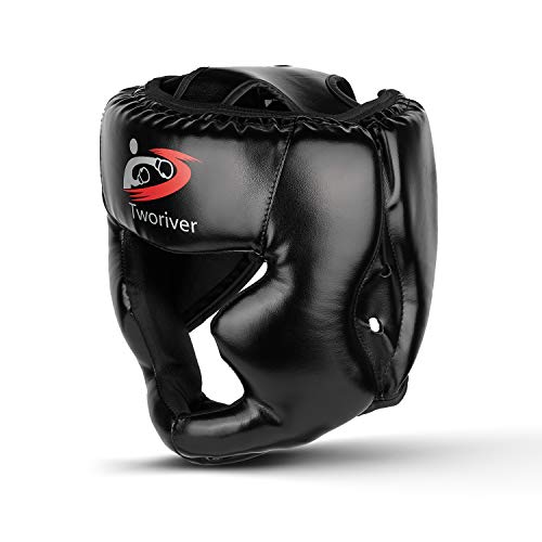 Outdors Casco de boxeo de piel sintética para boxeo, MMA, UFC, Muay Thai, Kickboxing, artes marciales mixtas, color negro