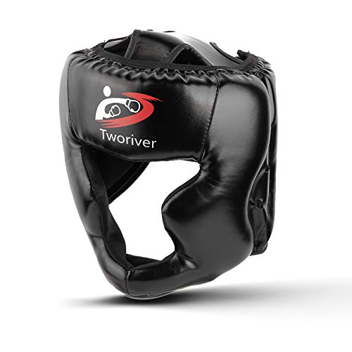 Outdors Casco de boxeo de piel sintética para boxeo, MMA, UFC, Muay Thai, Kickboxing, artes marciales mixtas, color negro