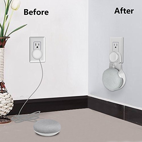 Outlet Wall Mount Stand Hanger for Google Home Mini, Compact Holder Case Plug in Kitchen Bathroom Bedroom, Hides The Google Home Mini Cord (White)