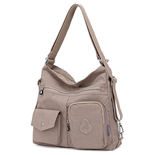 Outreo Mujer Bolsos de Moda Impermeable Mochilas Bolsas de Viaje Bolso Bandolera Sport Messenger Bag Bolsos Baratos Mano para Tablet Escolares Nylon (Beige One)