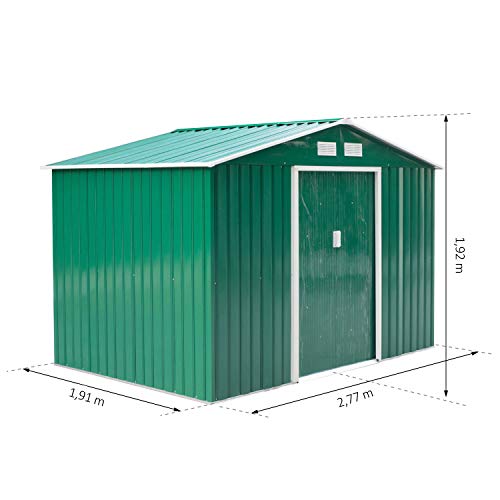 Outsunny Caseta de Jardín Tipo Cobertizo Metálico para Almacenamiento de Herramientas 277x191x192cm Verde Oscuro Outsunny Caseta de Jardín Tipo Cobertizo Metálico para Almacenamiento de Herramientas 277x191x192cm Verde Oscuro