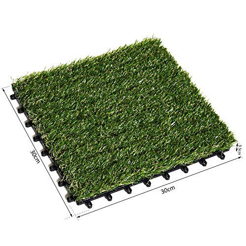 Outsunny Césped Artificial con Altura de Hierba 25mm Tipo Alfombra o Estera de Hierba Sintética de Exterior para Jardín y Terraza 25mm 10 Piezas