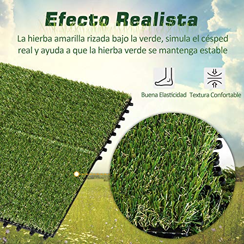 Outsunny Césped Artificial con Altura de Hierba 25mm Tipo Alfombra o Estera de Hierba Sintética de Exterior para Jardín y Terraza 25mm 10 Piezas