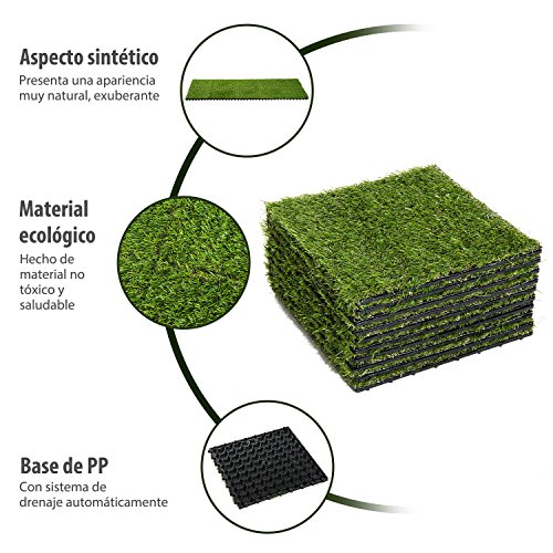 Outsunny Césped Artificial con Altura de Hierba 25mm Tipo Alfombra o Estera de Hierba Sintética de Exterior para Jardín y Terraza 30x30x3,5cm (Modelo 1: 10 Piezas) Outsunny Césped Artificial con Altura de Hierba 25mm Tipo Alfombra o Estera de Hierba Sintética de Exterior para Jardín y Terraza 30x30x3,5cm (Modelo 1: 10 Piezas)