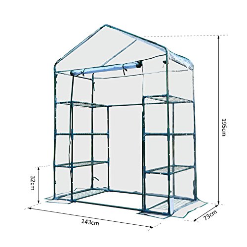 Outsunny Invernadero de Jardín Caseta para Cultivos Plantas Tomates Flores 143x73x195cm Tubo de Acero Cubierta PVC