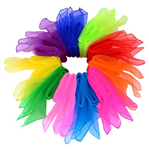 Outus 20 Piezas Pañuelos de Baile Pañuelos de Malabales Pañuelo Mágicos Bufandas de Banda Rítmica, Multicolor, Cuadrado, 24 por 24 Pulgadas