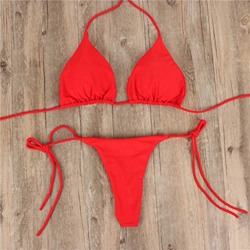 Overdose Bikinis Mujer 2019 Tanga, Mujeres Bandeau Bandage Bikini Set Push-Up Brasileño Ropa de Playa Traje de baño Color sólido