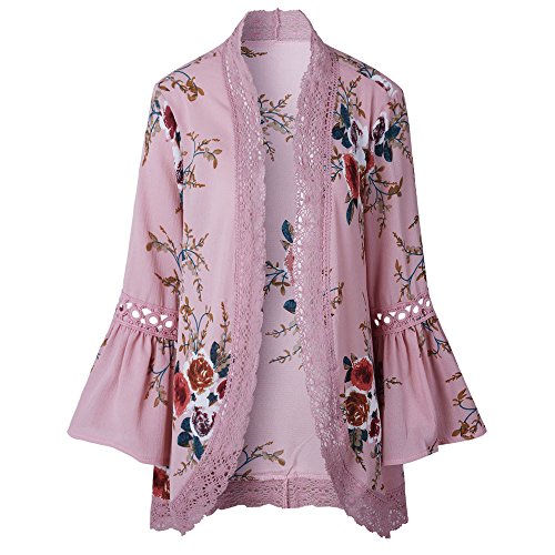 Overdose Las Nuevas SeñOras De Las SeñOras Floral Chaqueta Abierta Frente Kimono Casual Cardigan Primavera OtoñO Mejor Venta Abrigo (XXX-Large, a-Rosa)