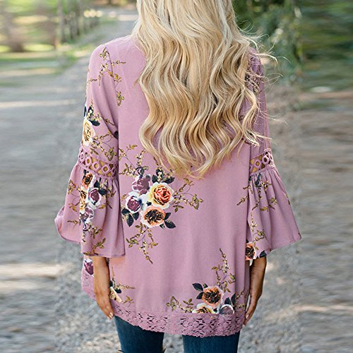 Overdose Las Nuevas SeñOras De Las SeñOras Floral Chaqueta Abierta Frente Kimono Casual Cardigan Primavera OtoñO Mejor Venta Abrigo (XXX-Large, a-Rosa)