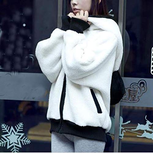 Overdose Lindo Oso Oreja Panda Invierno CáLido con Capucha Capa Mejor Venta Nuevo Regalo Mujeres con Capucha Chaqueta Ropa Exterior Tops Blusa (Small, Blanco)