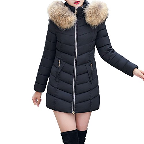 Overdose Moda Invierno Mujer Chaqueta Larga Gruesa Abrigo Abrigado Abrigo SóLido Largo Caliente Cuello De Piel con Capucha Chaqueta