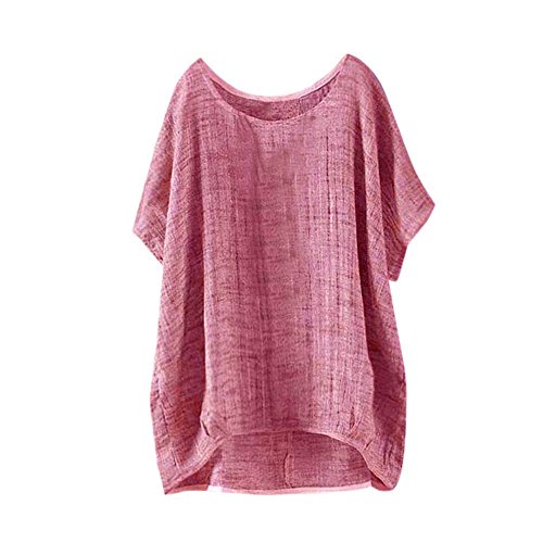 OverDose mujer Con Cuello En Cuello De Manga Larga De AlgodóN Casual SóLido TúNica Suelta Tops Camiseta Mujer Talla Grande (XXXXXL, Q-Rojo)