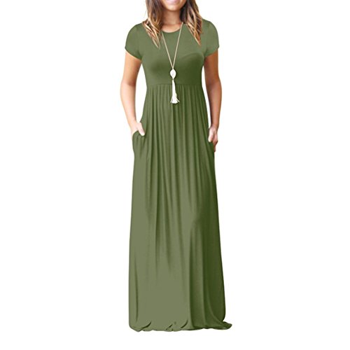 OverDose mujer O Cuello Bolsillos Casuales Corto A-Line Manga Vestido De Longitud De Piso De AlgodóN Flojo Vestido De Fiesta (M, Verde) OverDose mujer O Cuello Bolsillos Casuales Corto A-Line Manga Vestido De Longitud De Piso De AlgodóN Flojo Vestido De Fiesta (M, Verde)