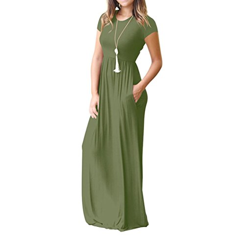 OverDose mujer O Cuello Bolsillos Casuales Corto A-Line Manga Vestido De Longitud De Piso De AlgodóN Flojo Vestido De Fiesta (M, Verde) OverDose mujer O Cuello Bolsillos Casuales Corto A-Line Manga Vestido De Longitud De Piso De AlgodóN Flojo Vestido De Fiesta (M, Verde)