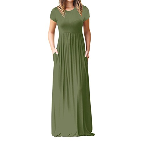 OverDose mujer O Cuello Bolsillos Casuales Corto A-Line Manga Vestido De Longitud De Piso De AlgodóN Flojo Vestido De Fiesta (M, Verde) OverDose mujer O Cuello Bolsillos Casuales Corto A-Line Manga Vestido De Longitud De Piso De AlgodóN Flojo Vestido De Fiesta (M, Verde)