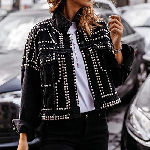 OverDose mujer Populares 2018 OtoñO Impreso Corto Chaqueta con Jeans Modelo De Moda De Manga Larga Outwear (M, Negro) OverDose mujer Populares 2018 OtoñO Impreso Corto Chaqueta con Jeans Modelo De Moda De Manga Larga Outwear (M, Negro)