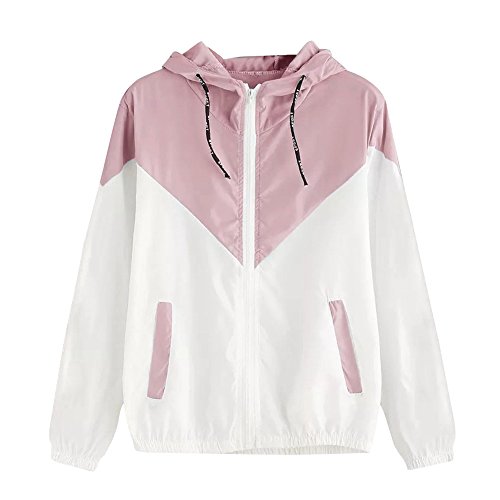 Overdose Nuevo Modelo De Moda Mujeres Manga Larga Patchwork Piel Fina Trajes con Capucha Cremallera Casual Sport Coat Sudadera con Capucha Superior (M, O-Rosa)