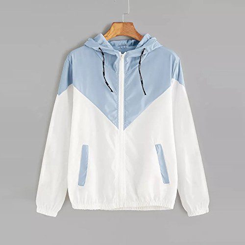 Overdose Nuevo Modelo De Moda Mujeres Manga Larga Patchwork Piel Fina Trajes con Capucha Cremallera Casual Sport Coat Sudadera con Capucha Superior (S, O-Azul Cielo)