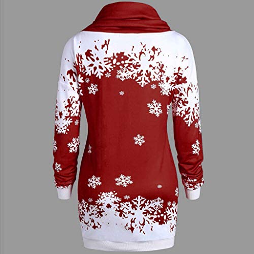 OverDose Sudadera Para Mujer De Manga Larga con Capucha Navidad Linda Ropa De Abrigo Estampado De Copo De Nieve para Mujer Tops Casuales Collar Irregular De Moda Feliz Navidad