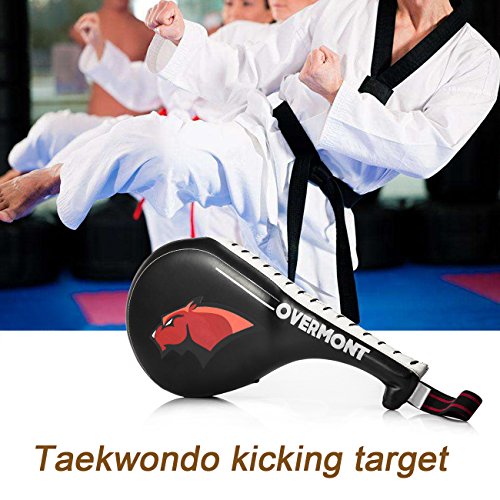 Overmont 1 par de cojín de Retroceso de Cuero PU pao Manoplas Doble Kick Pad Equipo de Artes Marciales para Boxeo Boxing Entrenamiento Taekwondo Karate Judo Jiu-Jitsu brasileño Color Negro/Rojo