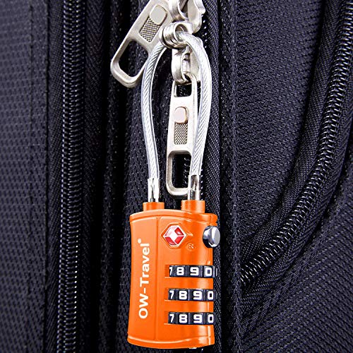 OW-Travel Candado Combinacion Cable Acero Flexible Anti robo. Candado maleta TSA numerico 3 Digitos. Candados mochila y maletas. Candado Taquilla Gimnasio. TSA candado seguridad equipaje Naranja 2