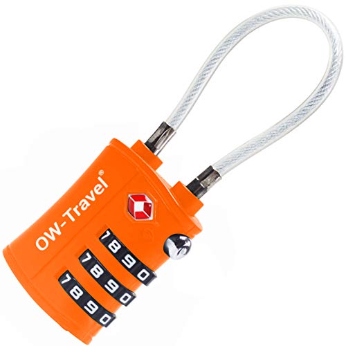 OW-Travel Candado Combinacion Cable Acero Flexible Anti robo. Candado maleta TSA numerico 3 Digitos. Candados mochila y maletas. Candado Taquilla Gimnasio. TSA candado seguridad equipaje Naranja 1