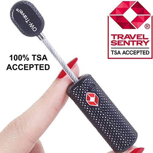 OW-Travel Candado de Cable con Llave TSA, Cable Acero Plastificado. Candado para Taquilla. Candados para mochilas y maletas. Candado Taquilla Gimnasio. TSA Candado Seguridad cable con Llaves Negro 1