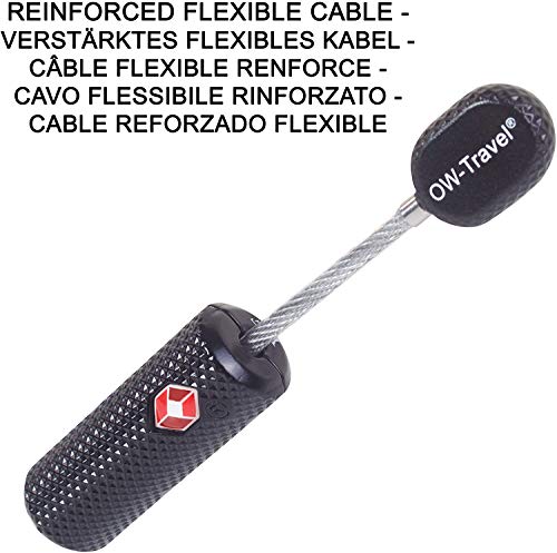 OW-Travel Candado de Cable con Llave TSA, Cable Acero Plastificado. Candado para Taquilla. Candados para mochilas y maletas. Candado Taquilla Gimnasio. TSA Candado Seguridad cable con Llaves Negro 4