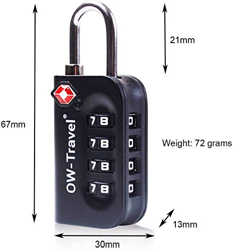 OW-Travel Candado maleta TSA Anti robo. Candado numerico 4 Digitos. Candado Combinacion Taquilla. Candados para mochilas y maletas. Candado Taquilla Gimnasio. TSA Candado seguridad equipaje Naranja 2