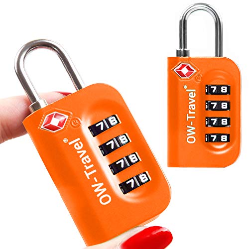 OW-Travel Candado maleta TSA Anti robo. Candado numerico 4 Digitos. Candado Combinacion Taquilla. Candados para mochilas y maletas. Candado Taquilla Gimnasio. TSA Candado seguridad equipaje Naranja 2