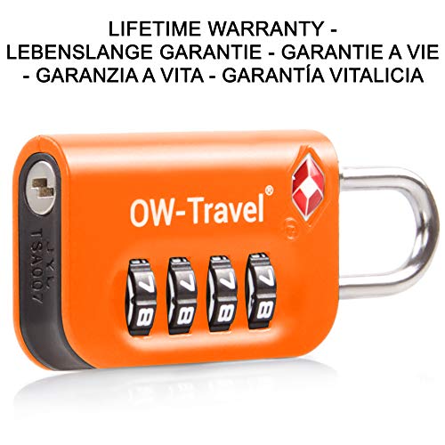 OW-Travel Candado maleta TSA Anti robo. Candado numerico 4 Digitos. Candado Combinacion Taquilla. Candados para mochilas y maletas. Candado Taquilla Gimnasio. TSA Candado seguridad equipaje Naranja 2