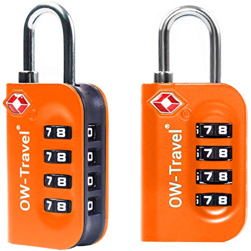 OW-Travel Candado maleta TSA Anti robo. Candado numerico 4 Digitos. Candado Combinacion Taquilla. Candados para mochilas y maletas. Candado Taquilla Gimnasio. TSA Candado seguridad equipaje Naranja 2