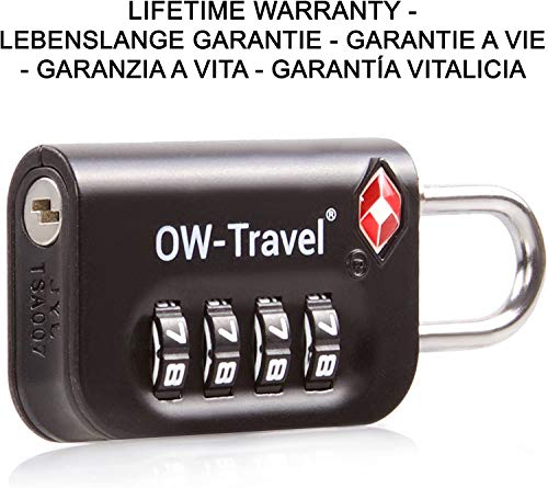 OW-Travel Candado maleta TSA Anti robo. Candado numerico 4 Digitos. Candado Combinacion Taquilla. Candados para mochilas y maletas. Candado Taquilla Gimnasio. TSA Candado seguridad equipaje Negro 2