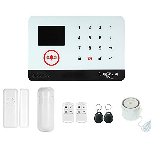 OWSOO 433MHz Sistema de Alarma GSM SMS, Pantalla LCD, Control Remoto de Phone APP, Alarma de Marcación Automática, con Sensor de Puerta/Sensor de Movimiento/Control Remoto/Tarjeta RFID/Sirena Cableada OWSOO 433MHz Sistema de Alarma GSM SMS, Pantalla LCD, Control Remoto de Phone APP, Alarma de Marcación Automática, con Sensor de Puerta/Sensor de Movimiento/Control Remoto/Tarjeta RFID/Sirena Cableada