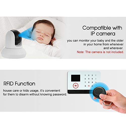 OWSOO 433MHz Sistema de Alarma GSM SMS, Pantalla LCD, Control Remoto de Phone APP, Alarma de Marcación Automática, con Sensor de Puerta/Sensor de Movimiento/Control Remoto/Tarjeta RFID/Sirena Cableada