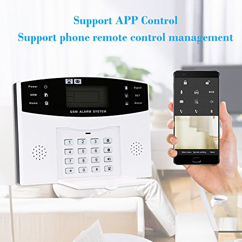 OWSOO 433MHz Sistema de Alarma GSM SMS, Sistema de Alarma Inalámbrico, Soporta Control Remoto de Phone APP, Alarma de SMS/ Marcación, Intercomunicador por Teléfono, Temporización de Armado/Desarmado