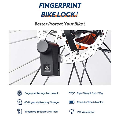 OWSOO Candado Moto Antirrobo, Candado de Huella Digital, BT Conexión, Control Remoto de App, IP65 a Prueba de Agua, Admite hasta 40 Grupos Huellas Digitales, Carga USB, Cerradura para Moto/Bicicleta