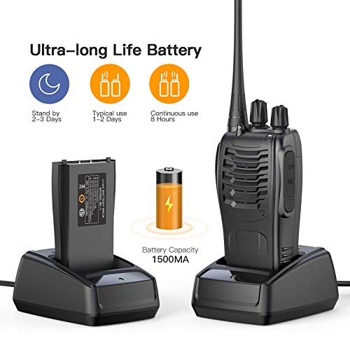 OWSOO Walkie Talkie Profesional Recargable PMR446 Walkis 1500mah CTCSS DCS 6KM Radiocomunicación con Linterna LED y Auriculares (2 PCS) para Construccion/Aventuras