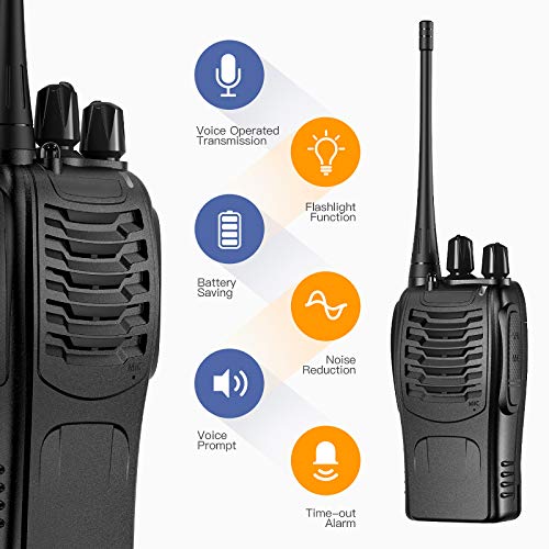 OWSOO Walkie Talkie Profesional Recargable PMR446 Walkis 1500mah CTCSS DCS 6KM Radiocomunicación con Linterna LED y Auriculares (2 PCS) para Construccion/Aventuras