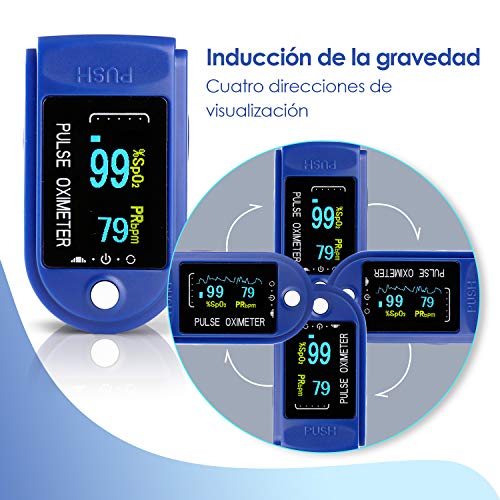 Oxímetro Dedo con Pantalla LCD Pulsioxímetro de Pulso para Medición de SpO2 con Alarma y 4 Direcciones Giratorias para Adultos y Niños
