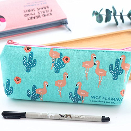 Oyfel - Estuche escolar con diseño de flamenco, color rosa y cactus para niña, flores, color blanco Oyfel - Estuche escolar con diseño de flamenco, color rosa y cactus para niña, flores, color blanco