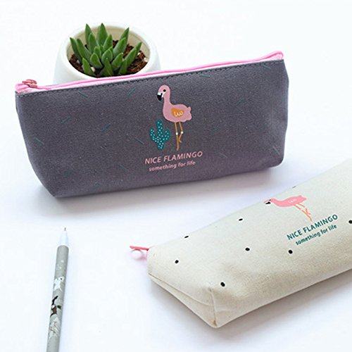 Oyfel - Estuche escolar con diseño de flamenco, color rosa y cactus para niña, flores, color blanco Oyfel - Estuche escolar con diseño de flamenco, color rosa y cactus para niña, flores, color blanco