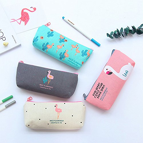 Oyfel - Estuche escolar con diseño de flamenco, color rosa y cactus para niña, flores, color blanco Oyfel - Estuche escolar con diseño de flamenco, color rosa y cactus para niña, flores, color blanco